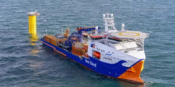 Cable laying vessel Calypso at the Sofia Offshore Wind Farm